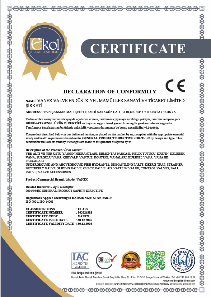 VANEX_VALVE_ENDÜSTRİYEL_MAMULLER_SANAYİ_VE_TİCARET_LİMİTED_ŞİRKETİ CE
